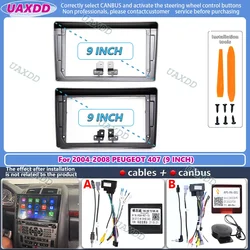 For 2004-2008 PEUGEOT 407 9INCH 2 Din Car stereo Android frame panel fascia cable video harness adapter dashboard decoder canbus