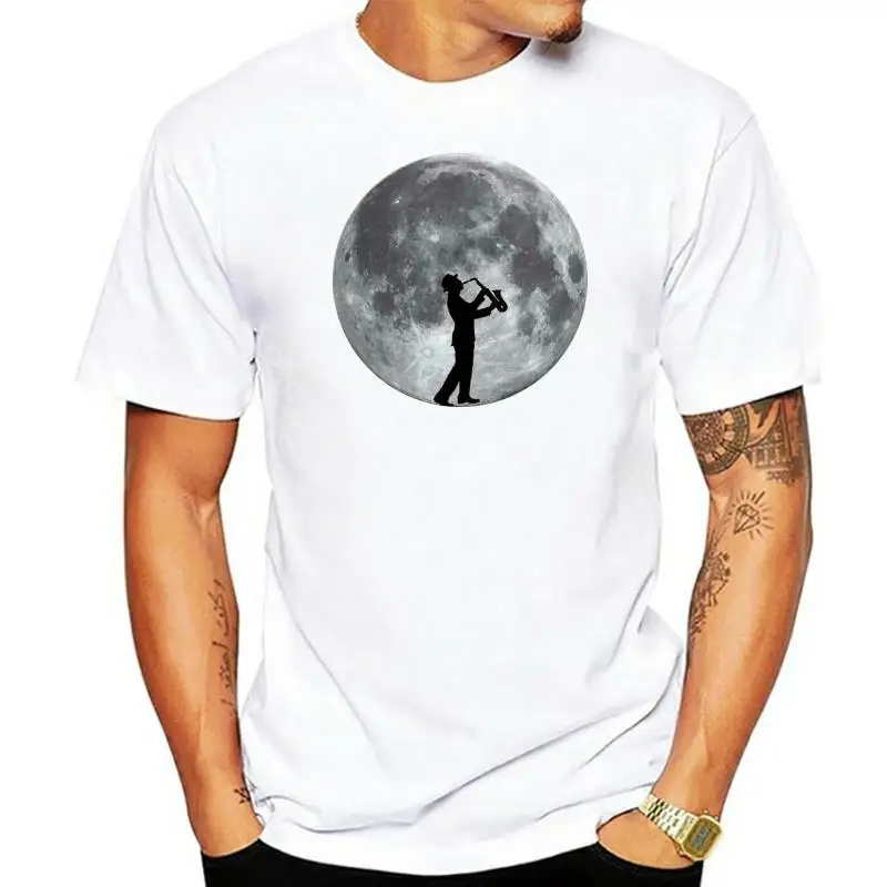 Saxophone Player Moon - Mens T-Shirt - Sax - Musician - Jazz - Music High Quality Tee Shirt