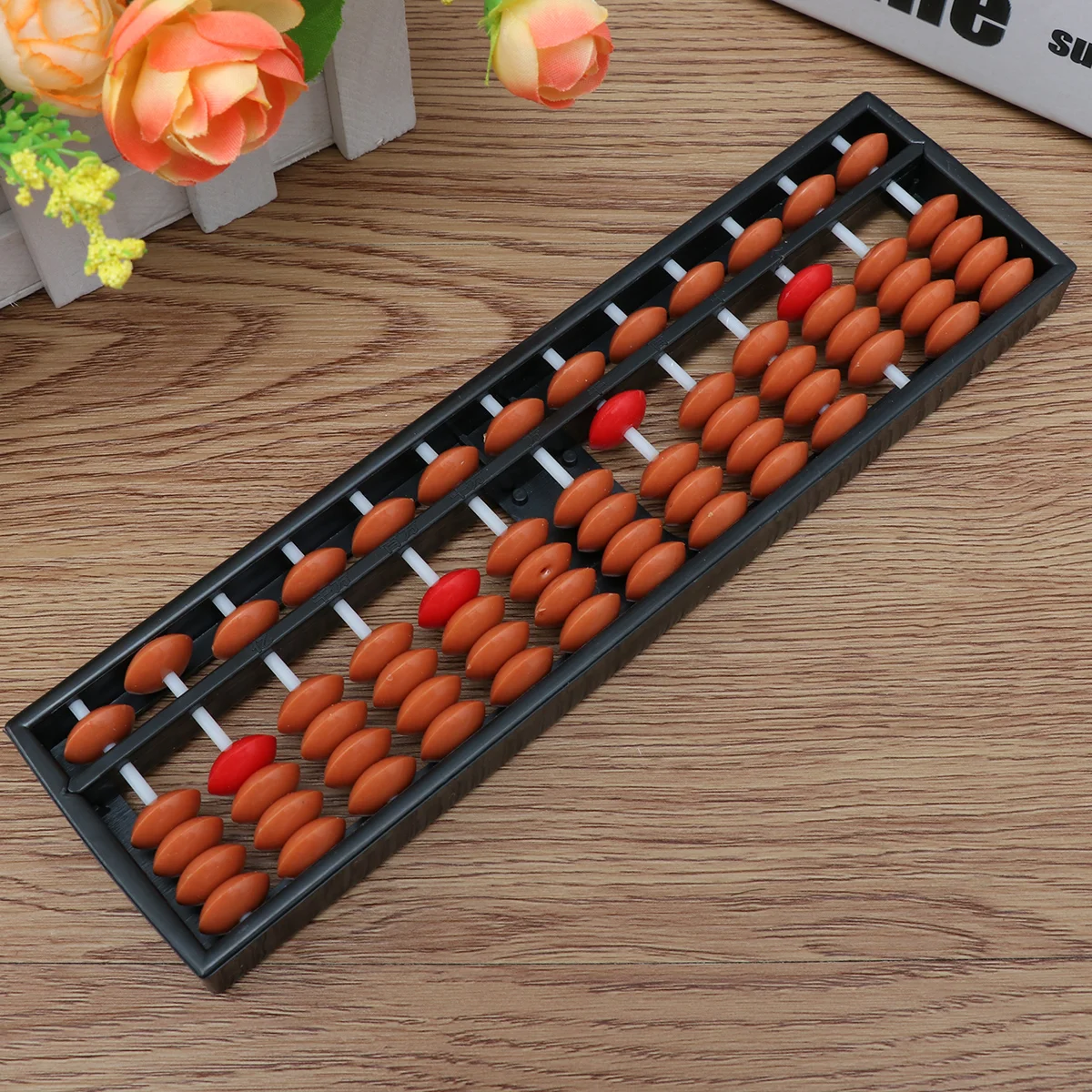 Portable 13 Rods Plastic Arithmetic Abacus Soroban Calculating Tool Educational Tools for Students Kids Brown