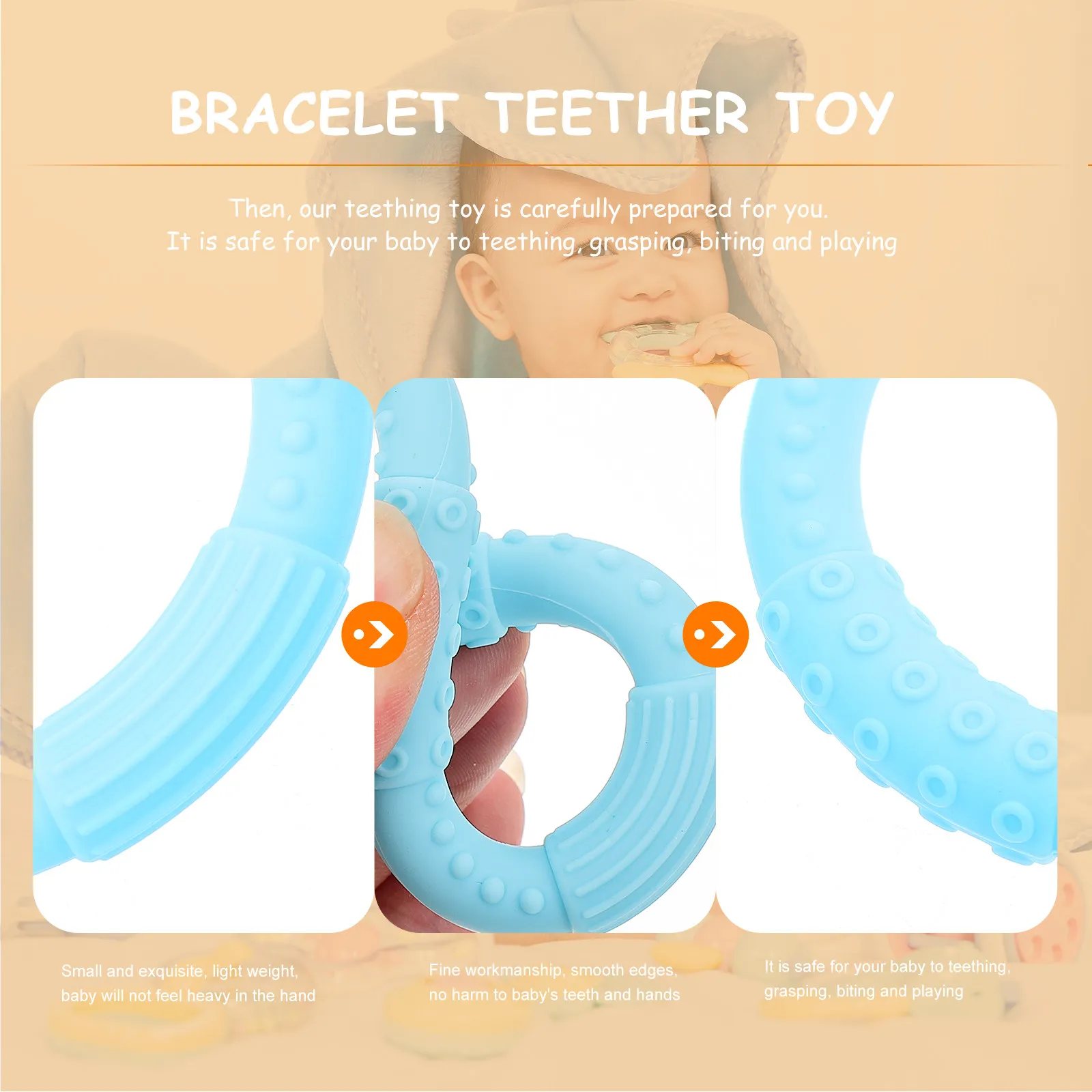 Bracelet en Silicone pour bébé, 1 pièce, forme ronde, doux, léger, à mâcher, apaisant pour les molaires, pour le développement des dents des tout-petits