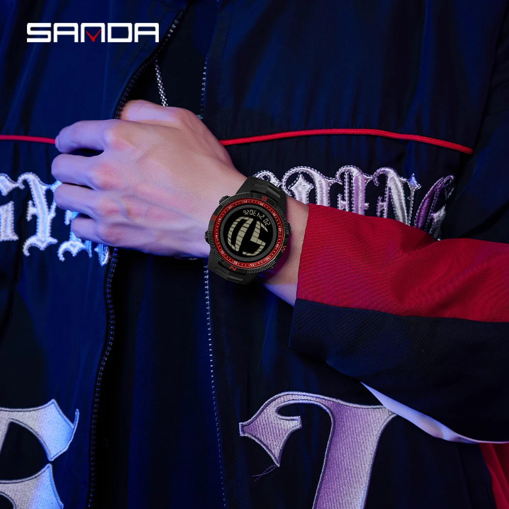 Fashion SANDA 6214 Sports Student Electronic Watch Multi functional Waterproof LED Large Dial Men's Electronic Digital Watch