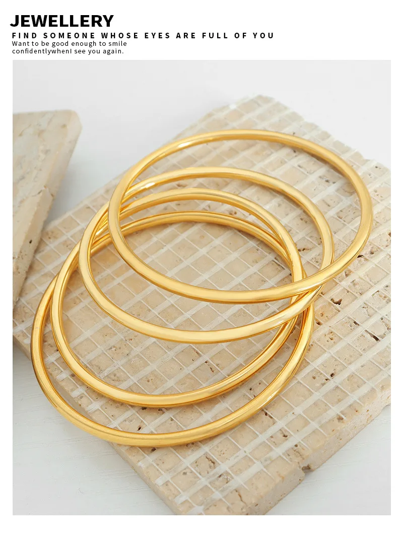 3 Teile/los Nicht Verblassen Edelstahl Armband Armreifen Für Frauen Einfache Stil Vergoldet Wasserdichte frauen Armbänder Armreif – Detail 14
