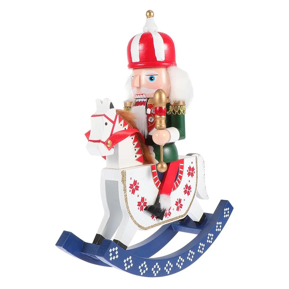 

Wooden Rocking Horse Nutcracker Figure 30cm Soldier Christmas Decor Rocking Horse Puppet Holiday Table Ornament
