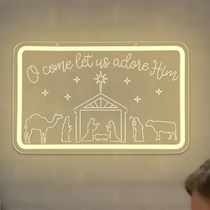 

Светодиодная неоновая вывеска Oh Come Let Us Adore Him Неоновая вывеска с резьбой Рождественский неоновый свет с регулируемой яркостью Oh Holy Night Настенный декор Иисус Рождество