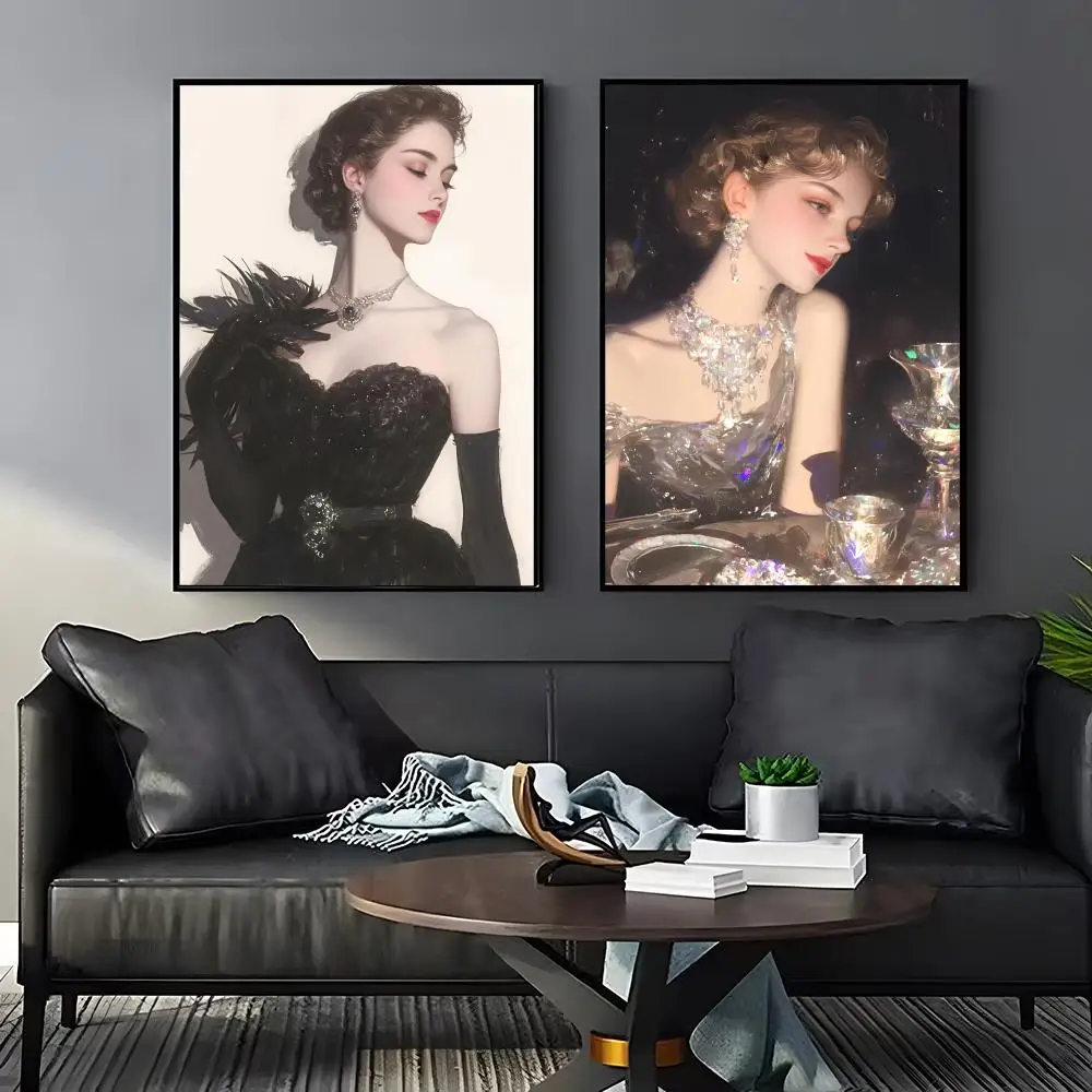 Nordic Fashion Pretty Girl Poster Home Living Bed Room Bar Hallway Sticky Wall Art Printing Waterproof Aesthetic Decor