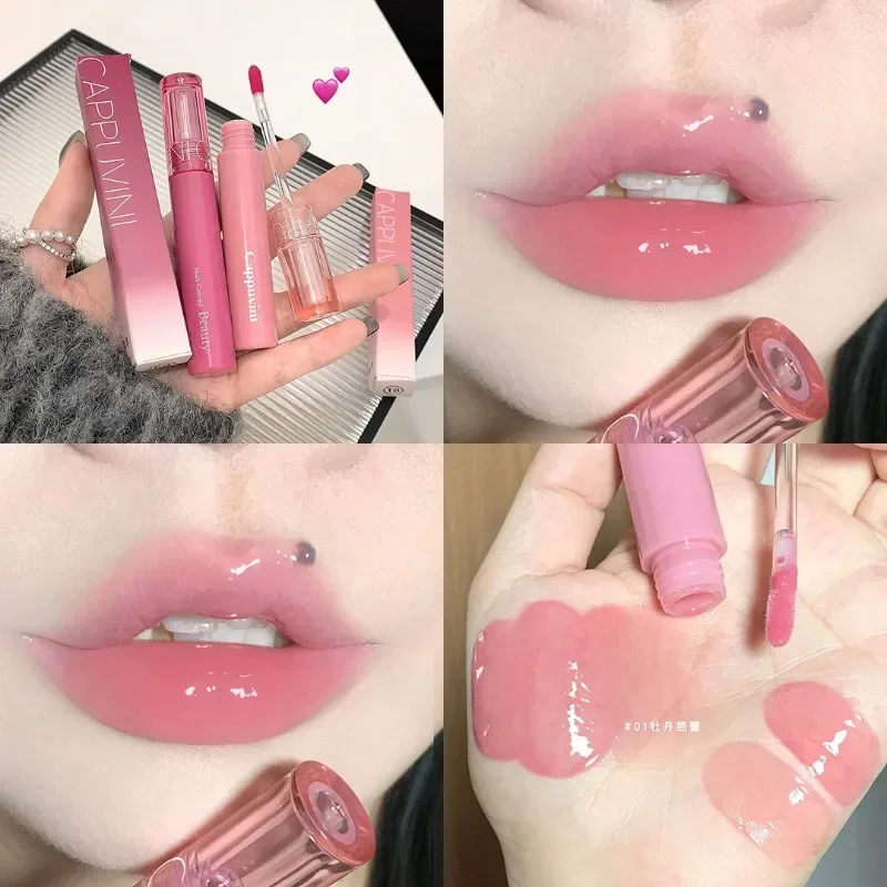 Waterproof Mirror Jelly Lip Glaze 6 Colors Gloss Long Lasting Moisturising Glossy Red Water-light Lip Tint Lips Makeup Cosmetics