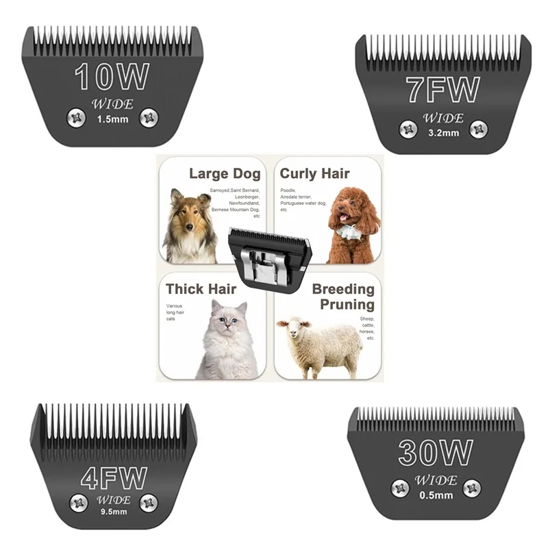 

Триммер для стрижки собак с широким лезвием, совместимый с Andis, Oster A5, Wahl Km10, машинка для стрижки животных 30 Вт + 10 Вт + 7FW + 5FW + 4FW