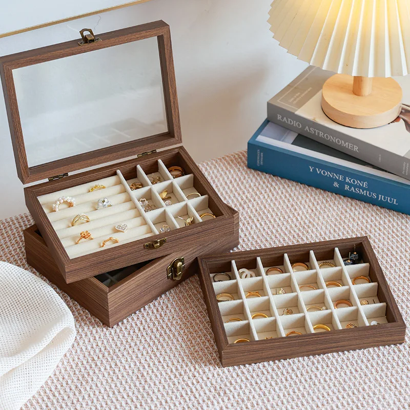 Walnut Pattern Jewelry Storage Box, Dustproof and Portable, High-end Exquisite Antioxidant Stud Earrings, Hand Jewelry Jewelry