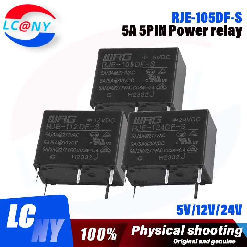 1Pcs New Original WRG Relay RJE-105DF-S RJE-112DF-S RJE-124DF-S 5A 5PIN replace HF33F JZC-33F-005 012 024-ZS3 24V power relay