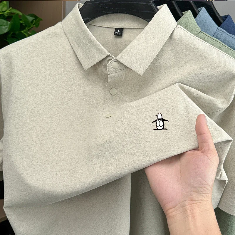 Men's polo shirt short sleeved high-end brand printed top 2026 summer new ice silk comfortable casual breathable lapel T-shirt