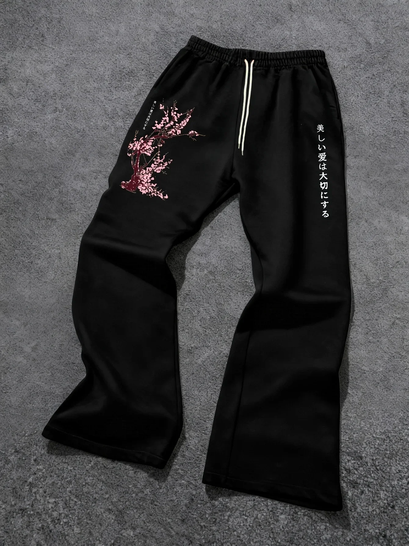 Unisex Vintage Japanese Ink Cherry Blossom Print Wide Leg Sweatpants Casual Streetwear Vacation Daily Pants for Adult Men Women