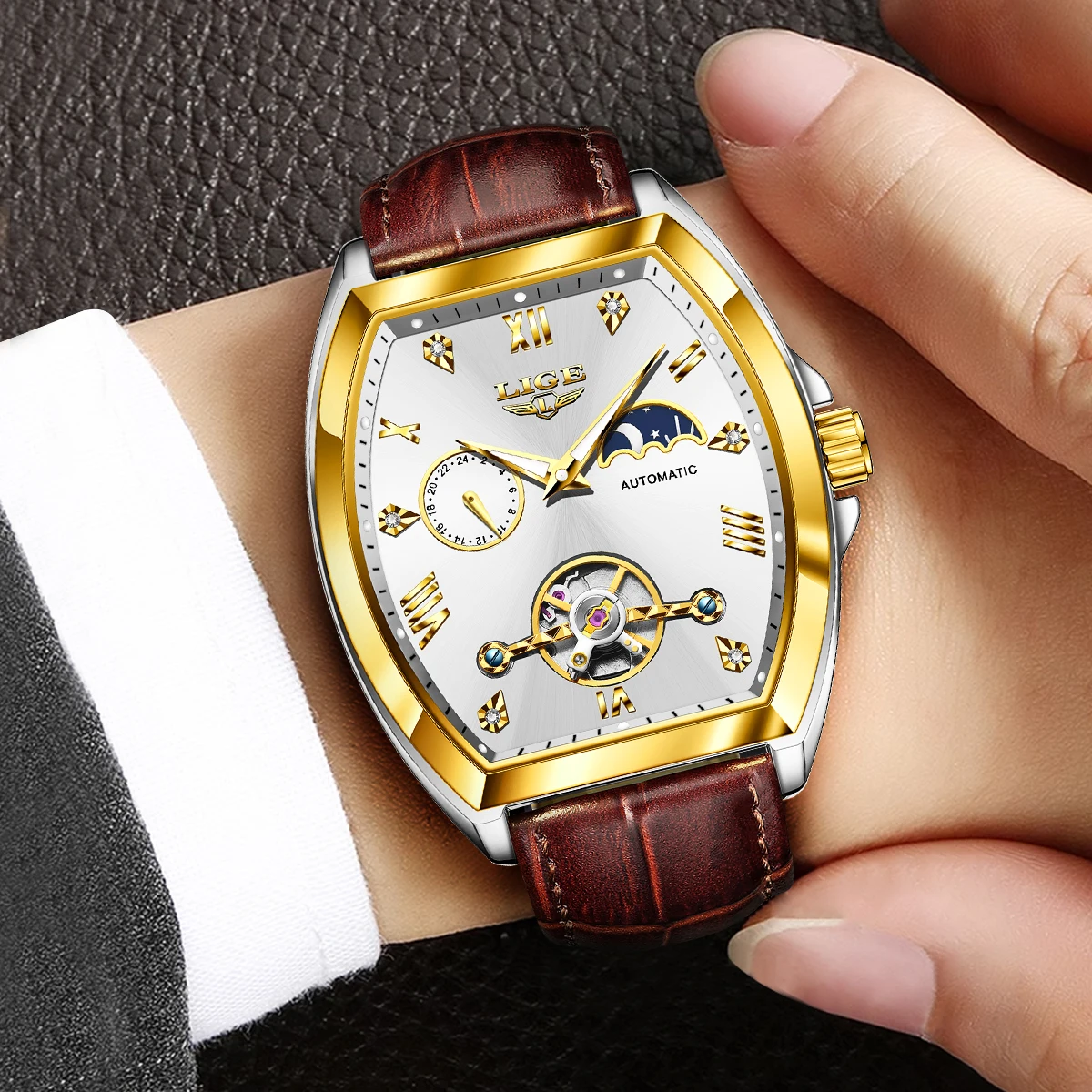 LIGE Outdoor Square Mechanical Watches for Men Casual Luxury Fashion Sport Automatic Movement Tourbillon Waterproof Wristwatches