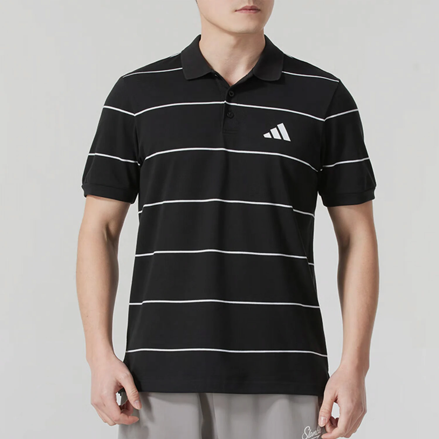 

Adidas Originals Spring New Мужская футболка с воротником в полоску, облегающего кроя, с коротким рукавом JL6042