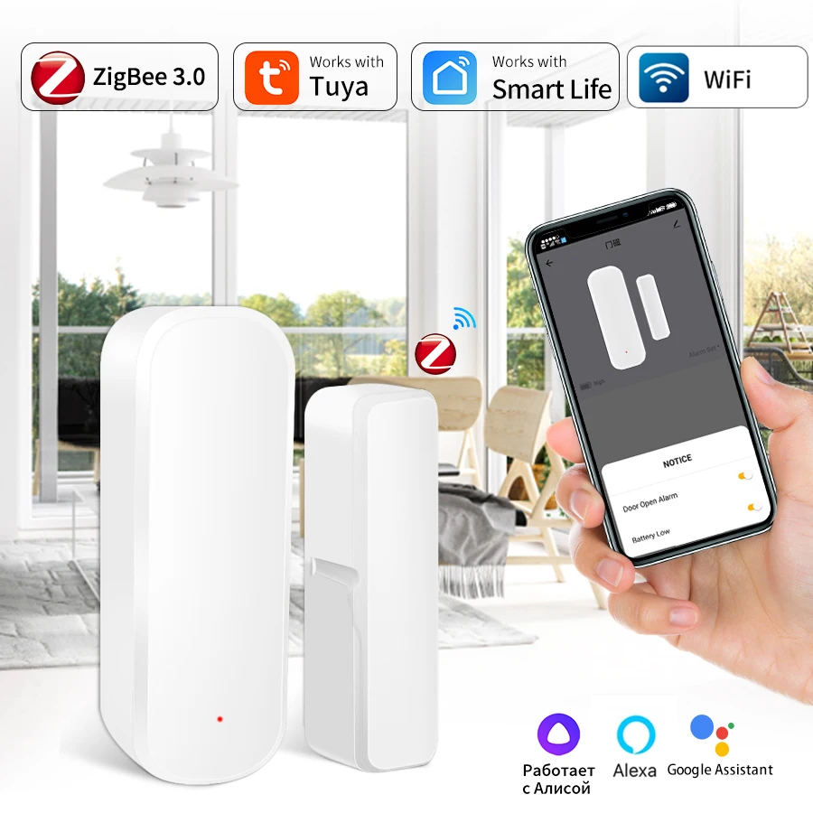 Tuya Smart WiFi/Zigbee Door Sensor Smart Doors Open/Closed Detectors Window Sensor Smartlife APP Work With Google Home Alexa