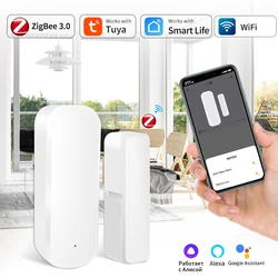 Tuya-Sensor Inteligente WiFi e Porta Zigbee, Detectores Abertos e Fechados, Sensor de Janela, APP Smartlife, Trabalhe com o Google Home, Alexa