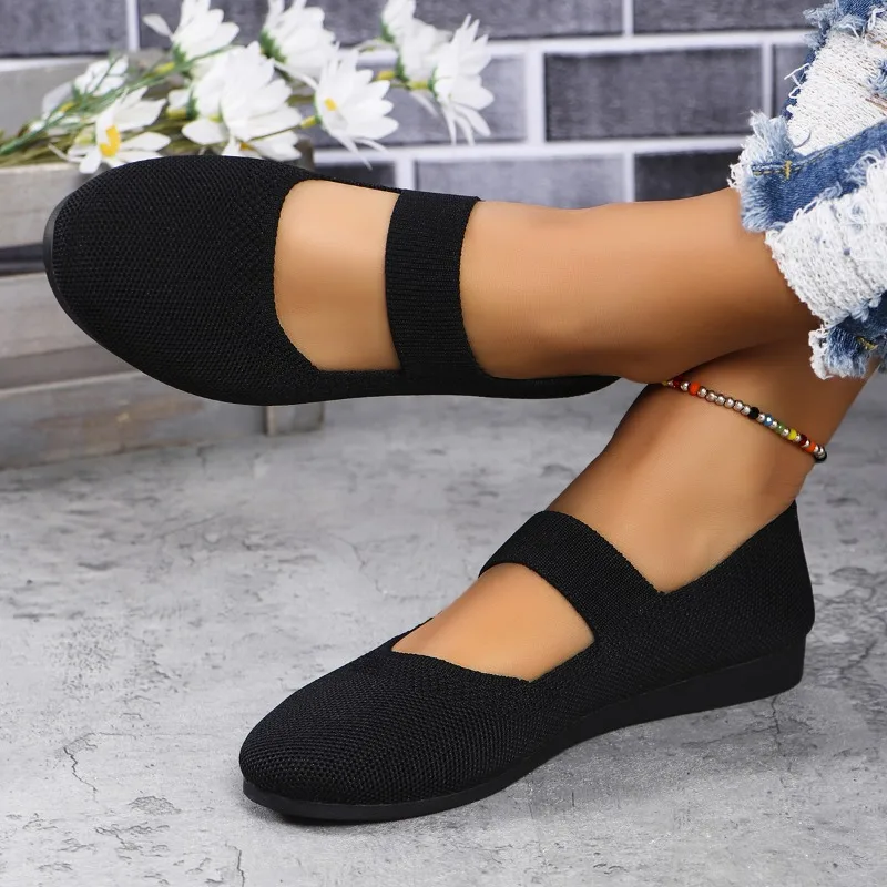 Autumn New Womens Fashion Round Toe Flat Non-Slip Womens Shoes Solid Color Mesh Shallow Mouth Slip-On Women Shoes Large Size