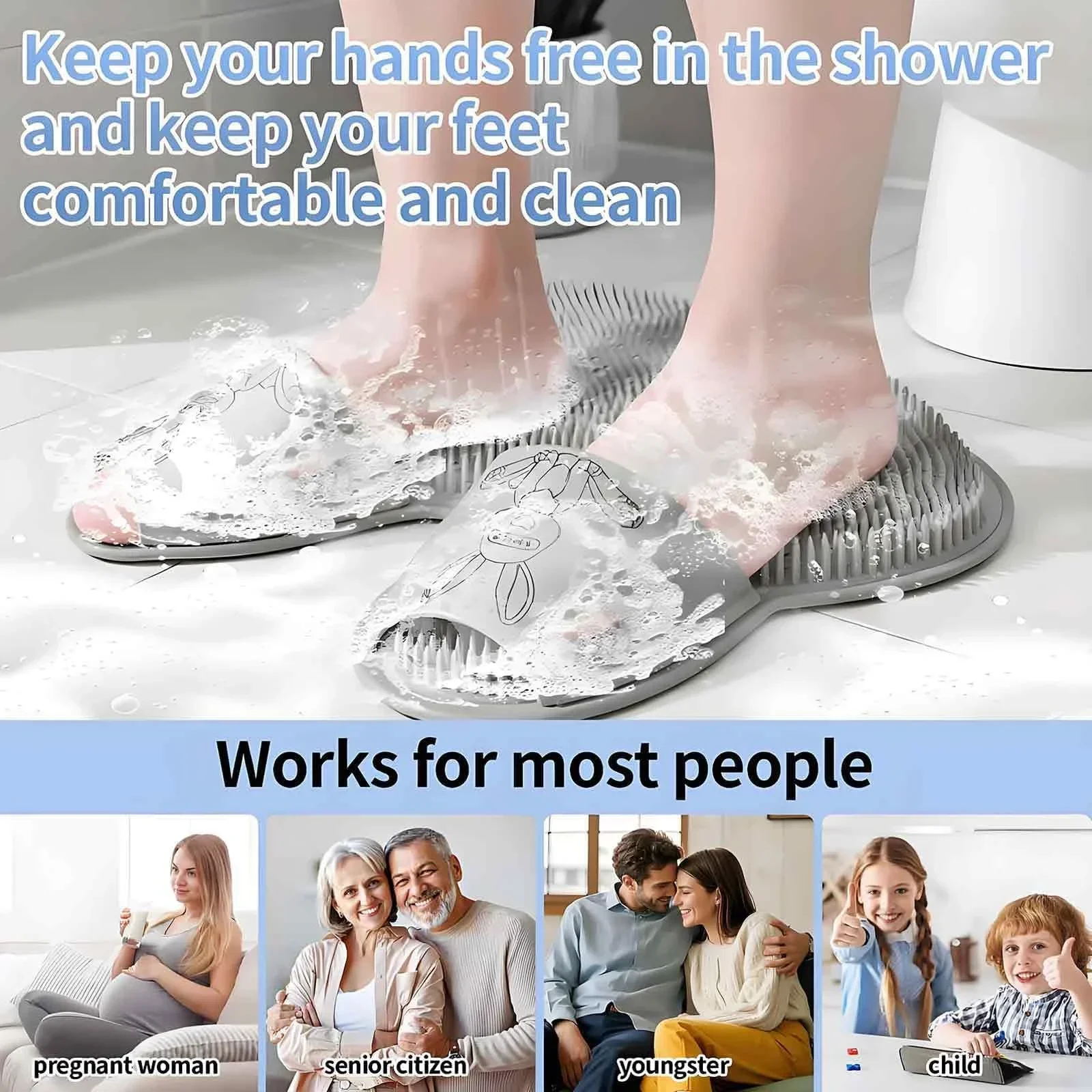 Shower Foot Scrubber Mat Back Washer Back Exfoliating Bath Wash Pad Wall Mounted Slip Suction Cups Foot Scrubber Shower Foot Mat