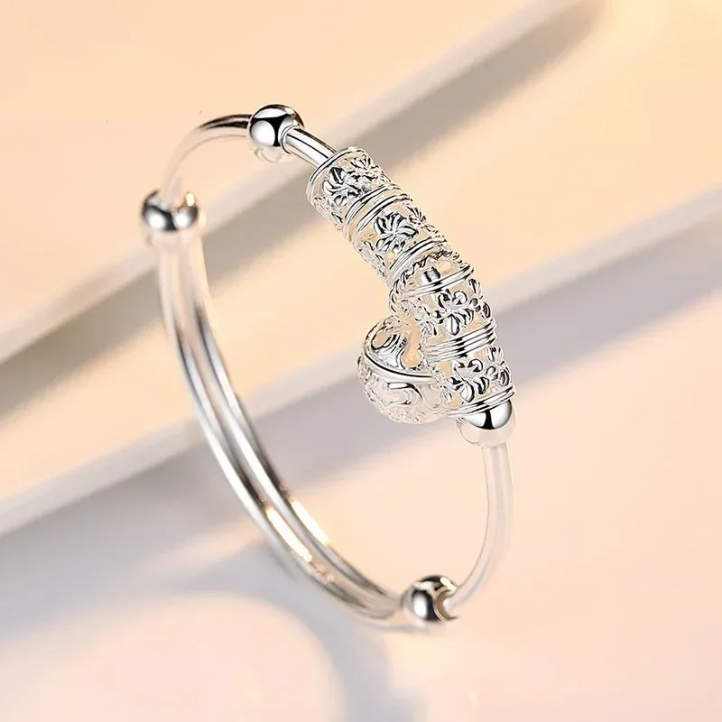 2026 Fashion Women Jewelry Gift Charm Artificial Stone Bangle Cuff Bracelet Ball Bell Pendants Sliver 925 Sterling Silver