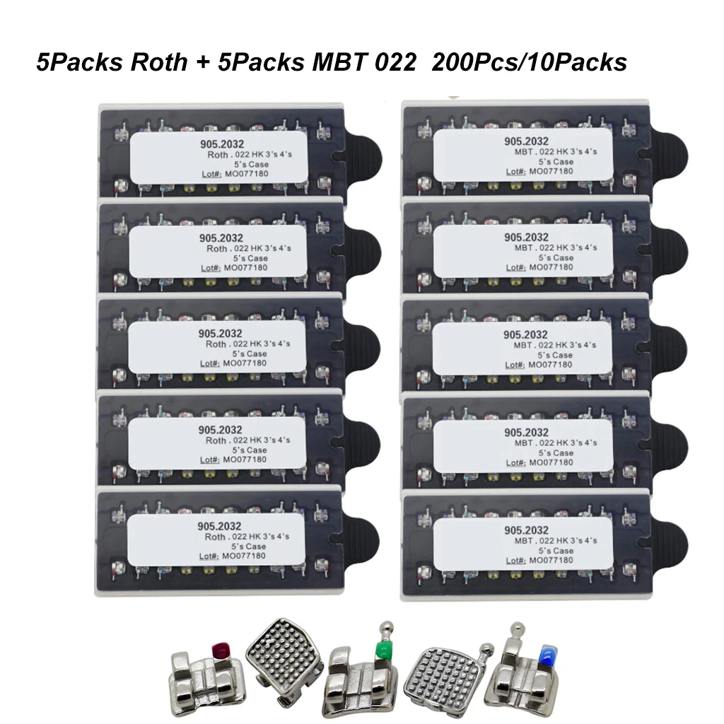 200 Stück/10 Packungen Zahnärztliche Kieferorthopädische Metallbrackets Mini Roth MBT 022 018 Slot Hock 345 Ortho Bracket – Detail 6