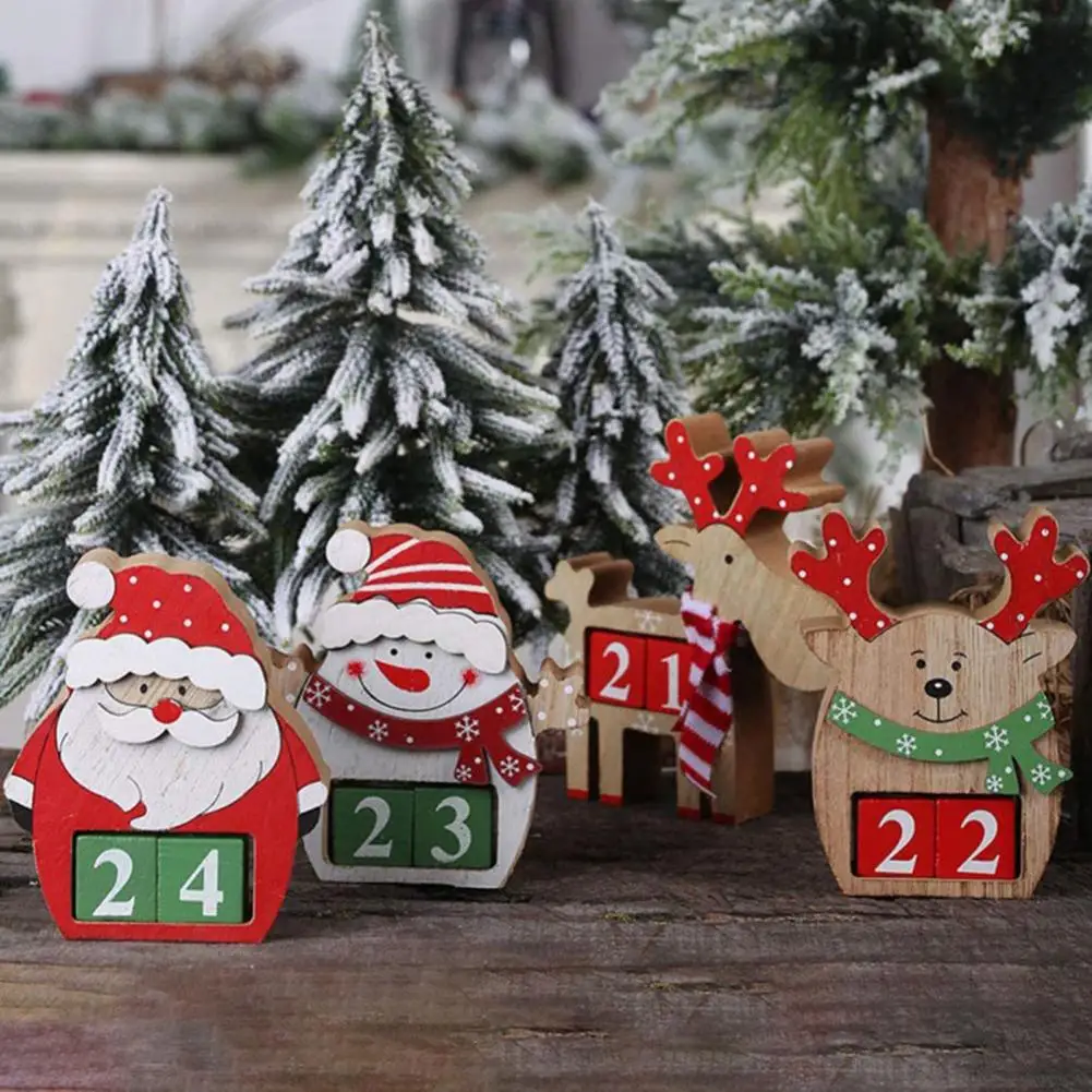 Elk Countdown Sign Festive Christmas Advent Calendar with Movable Number Blocks Santa Claus Elk Snowman Countdown Table Decor