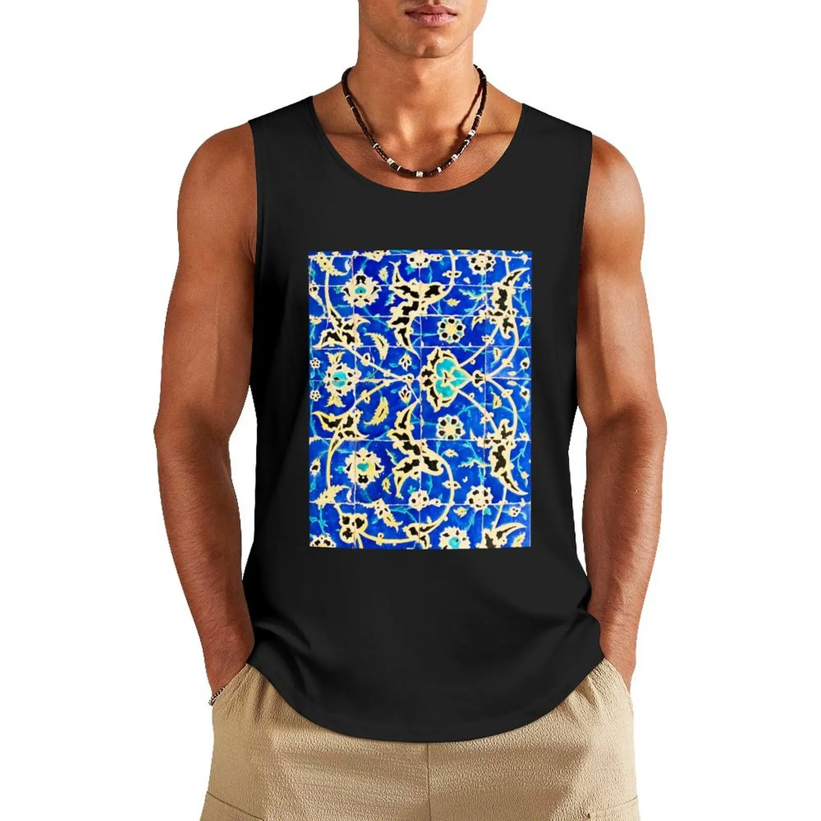 

Blue and yellow wall tiles from Isfahan, Iran. Tank Top gym t shirt men mens gym clothes clothing men