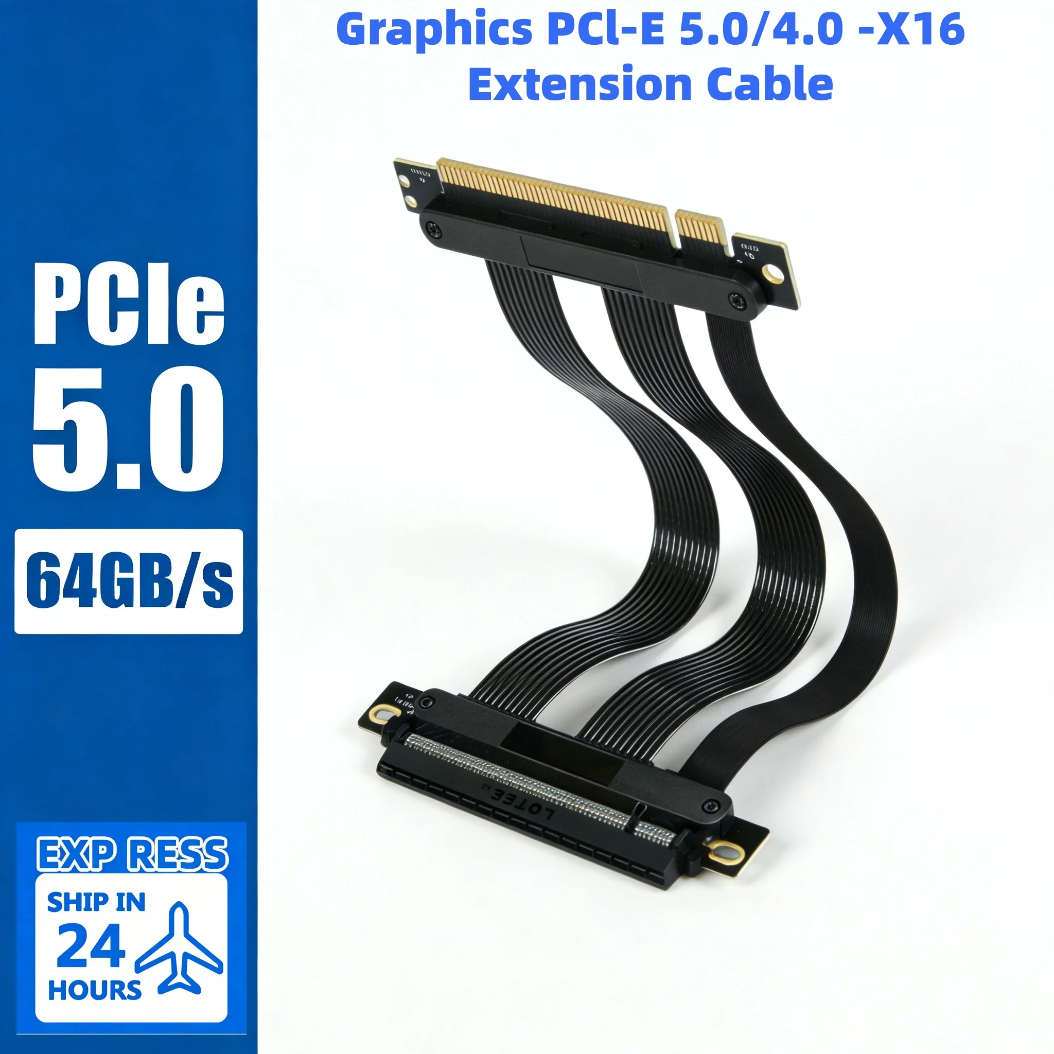 PCIE 5.0 Riser Cable Premium PCI-E 16X 5.0 Double Bandwidth Extender Riser Cable Length 22CM-60CM  Compatible with PCIe 4.0/3.0