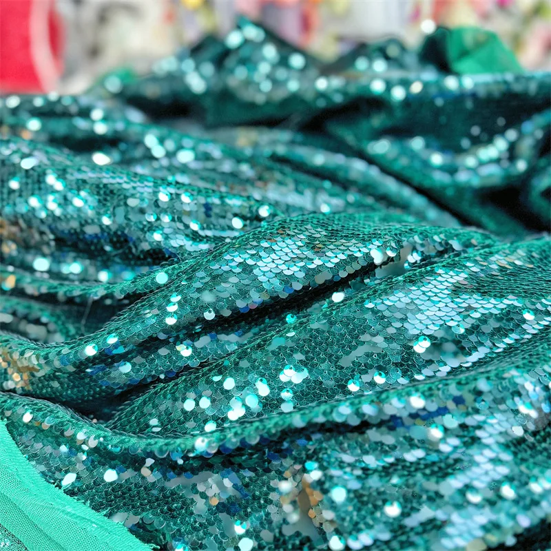 Fluorescent Green fishscale 5mm mesh sequin fabric cross-border for multi-color wedding dress bags bead embroidery fabric