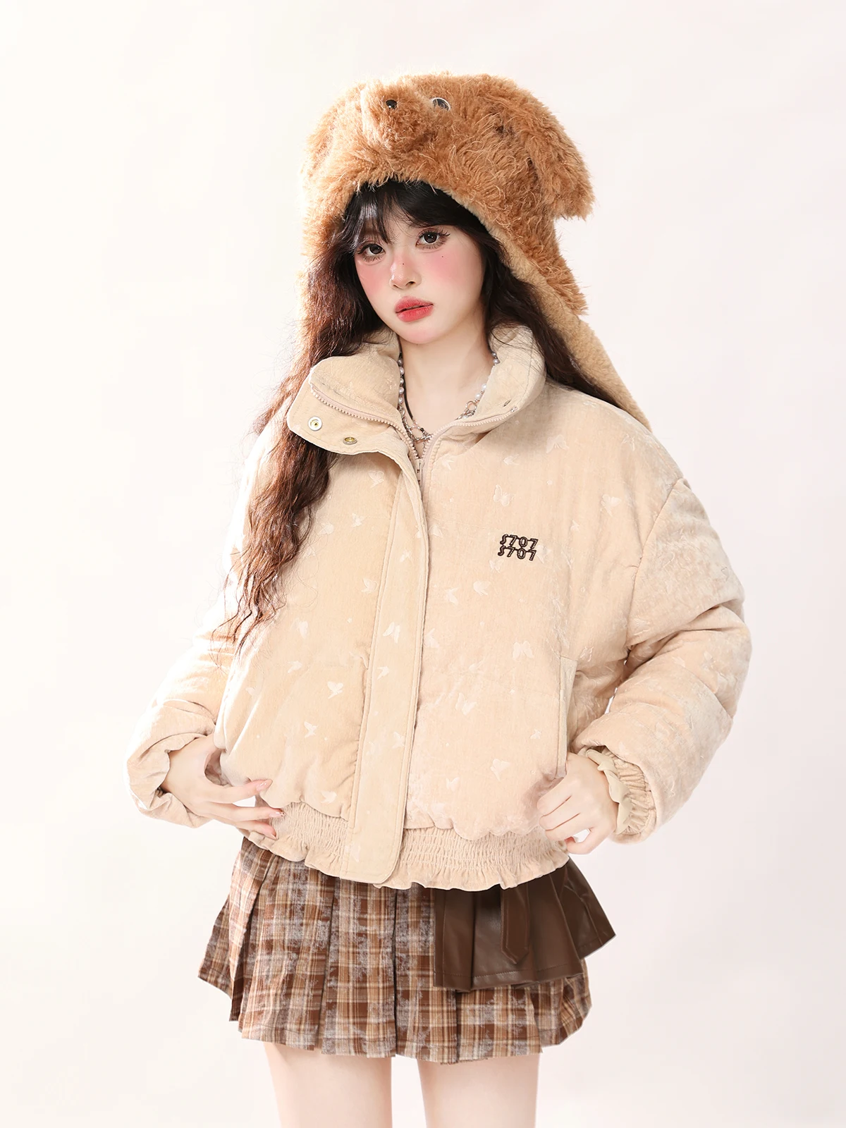 

Женская осенне-зимняя новая куртка ENJOG American Print с воротником-стойкой, хлопковая, с кружевной отделкой, из вельвета