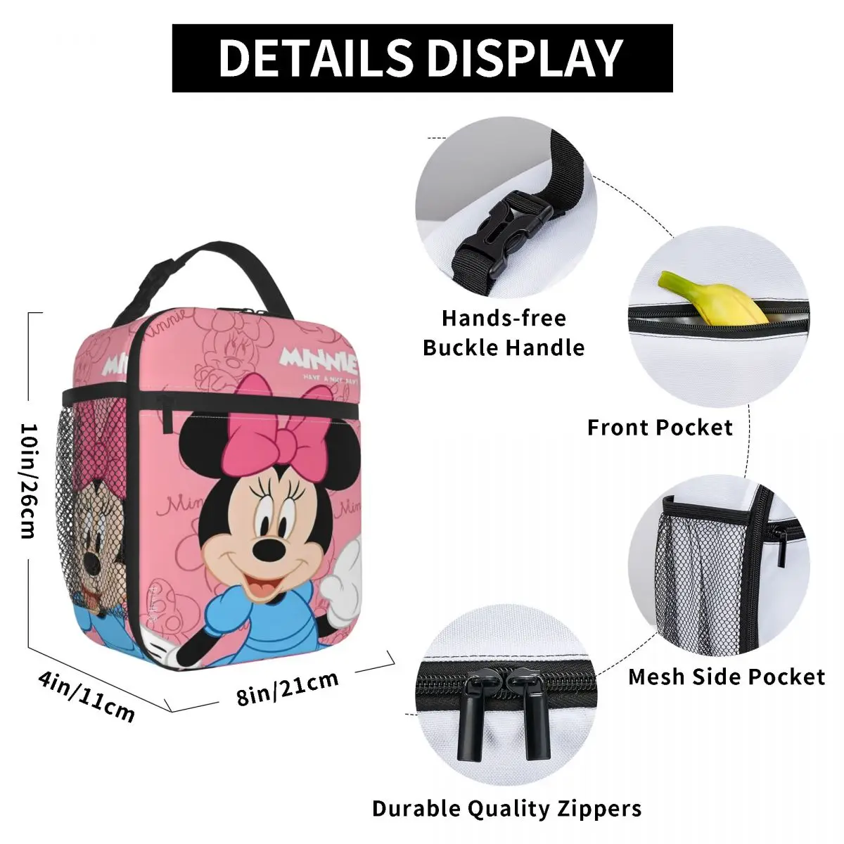 Pink Minnie Mouse Insulated Lunch Bags Storage Food Box Reusable Cooler Thermal Bento Box For Picnic