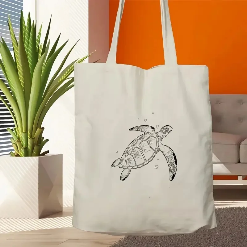 our Different Patterned Shark Vertical Arrangement Print Canvas Tote Bag Soft Handbag For Daily Commute And Casual Outdoor Use