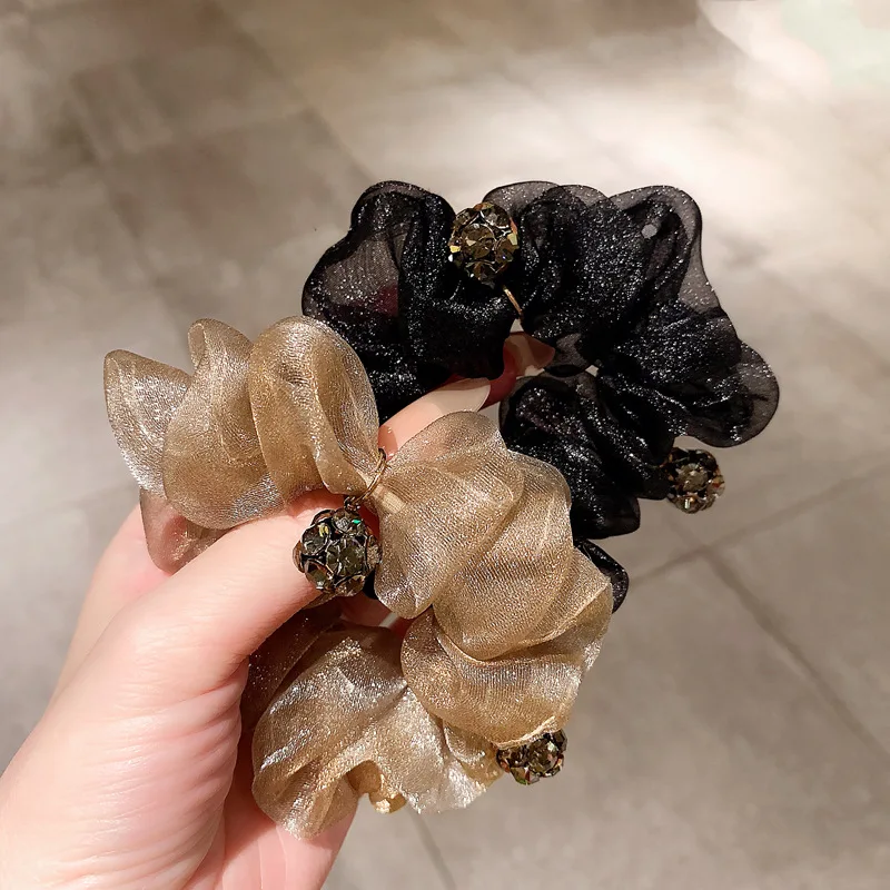 

Korean version of organza large intestine hair loop for women with a high-end temperament, Czech diamond hair rope, versatile ha