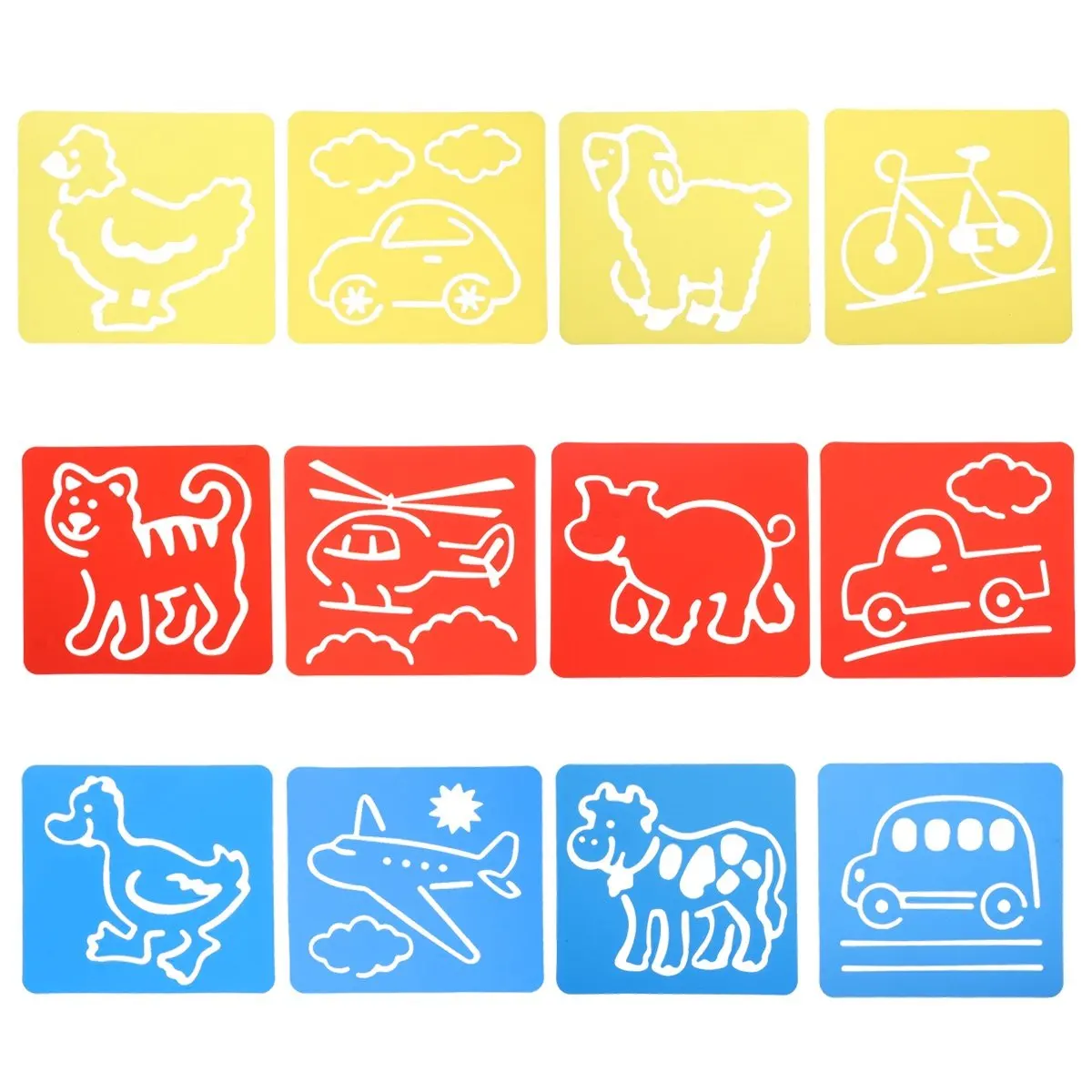 

Набор из 12 трафаретов для рисования: детские шаблоны для творчества, развивающие воображение, для дошкольников