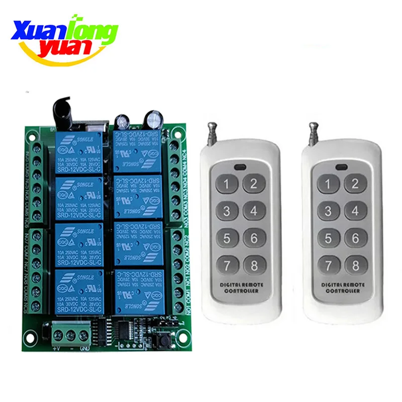 DC12V 24V 8CH 8 CH Channel Wireless Remote Control LED Light Switch Relay Output Radio RF Transmitter And 433 MHz Receiver