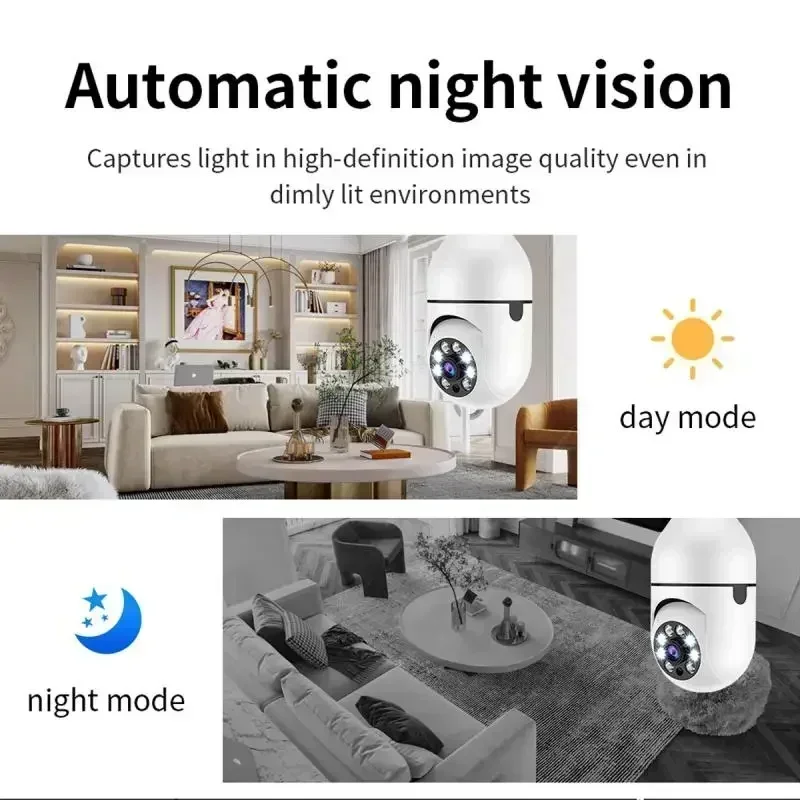 5MP E27 Bulb Surveillance Camera WiFi Wireless Baby Monitor Cameras AI Tracking Home Color Night Vision 4X Digital Zoom CCTV Cam