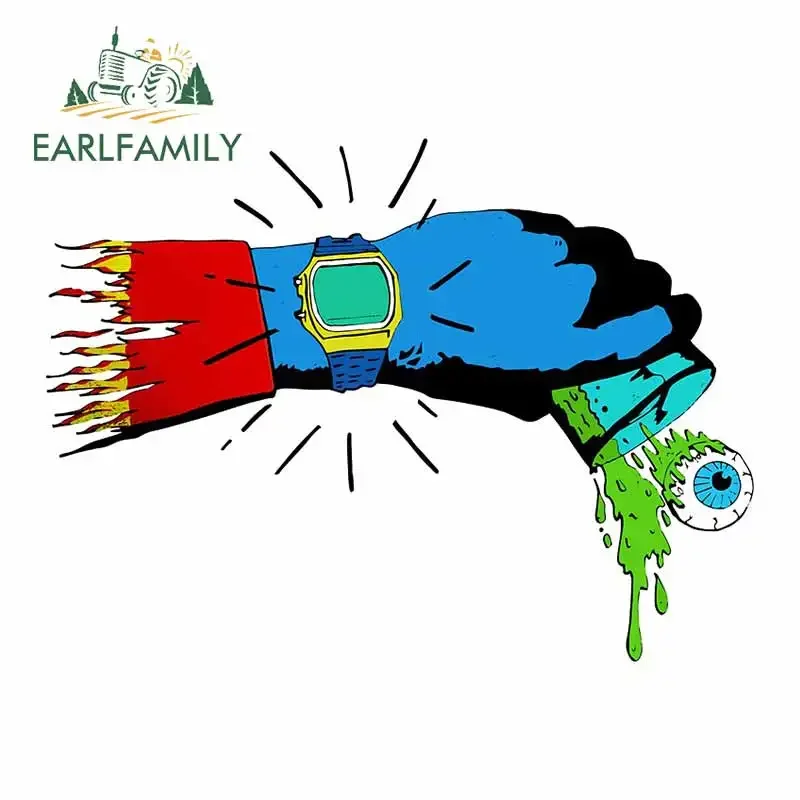 EARLFAMILY 13cm x 9.9cm Eye Time Car Bumper Car Stickers Cartoon Broken Arm Auto Monster Decal Funny Air Conditioner Decoration