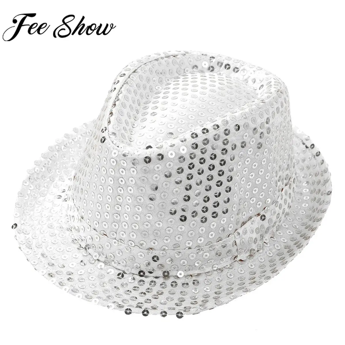 Bambini Shiny paillettes Fedora Hat School Party Hip Hop Jazz Street Dance Performance Clothes Halloween Carnival Costume Cosplay