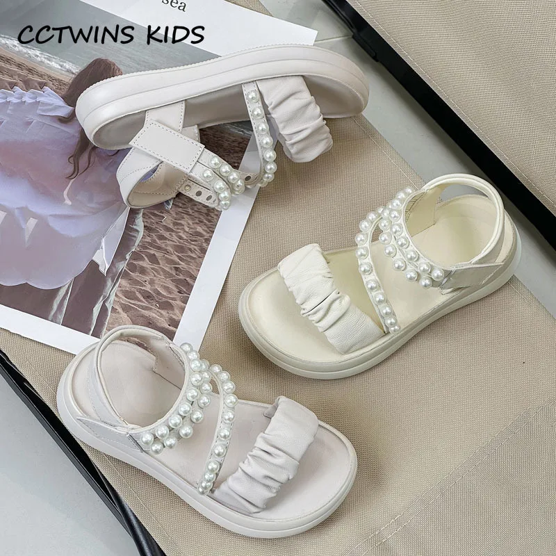 Girls Sandals Summer Kids Shoes Fashion Princess Party Dress Flats Toddler Children Beach Sandals Pearls Outdoor Soft Sole