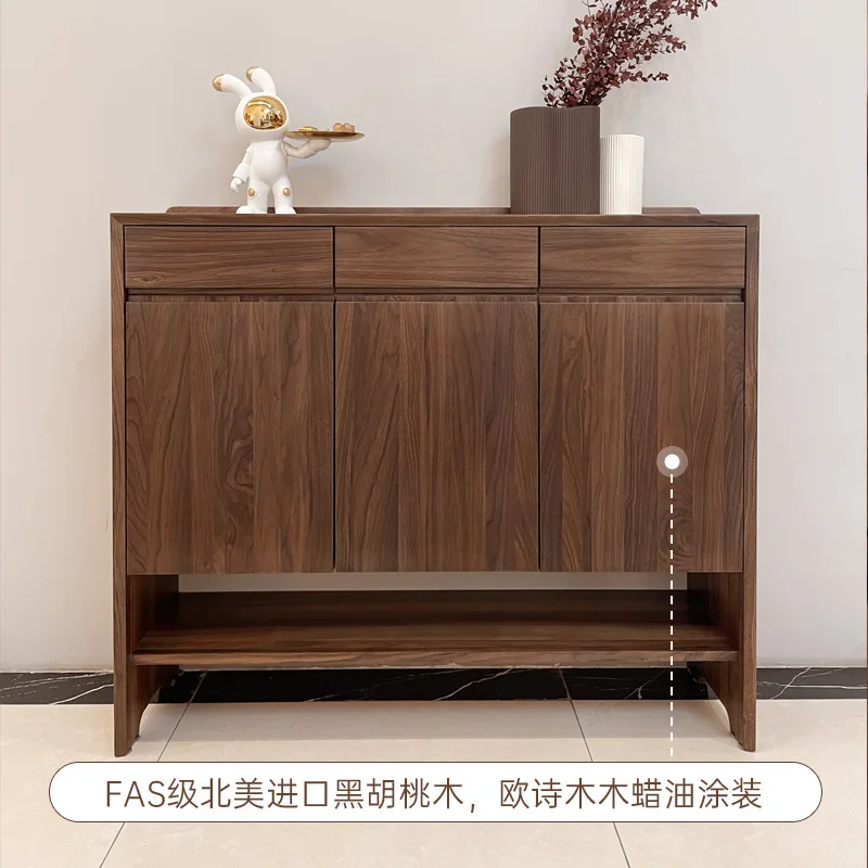 North American black walnut living room furniture solid wood shoe cabinet three doors three drawer shoe cabinet storage cabinet