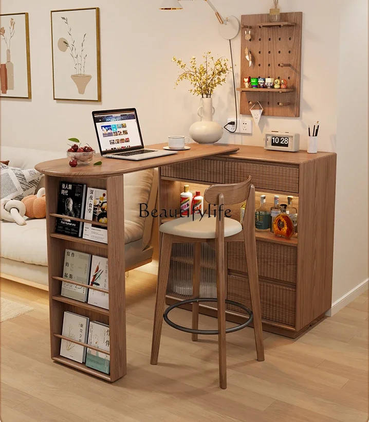 

Solid Wood Bar Counter Home Living Room Retractable Mobile Integrated Sideboard Cabinet