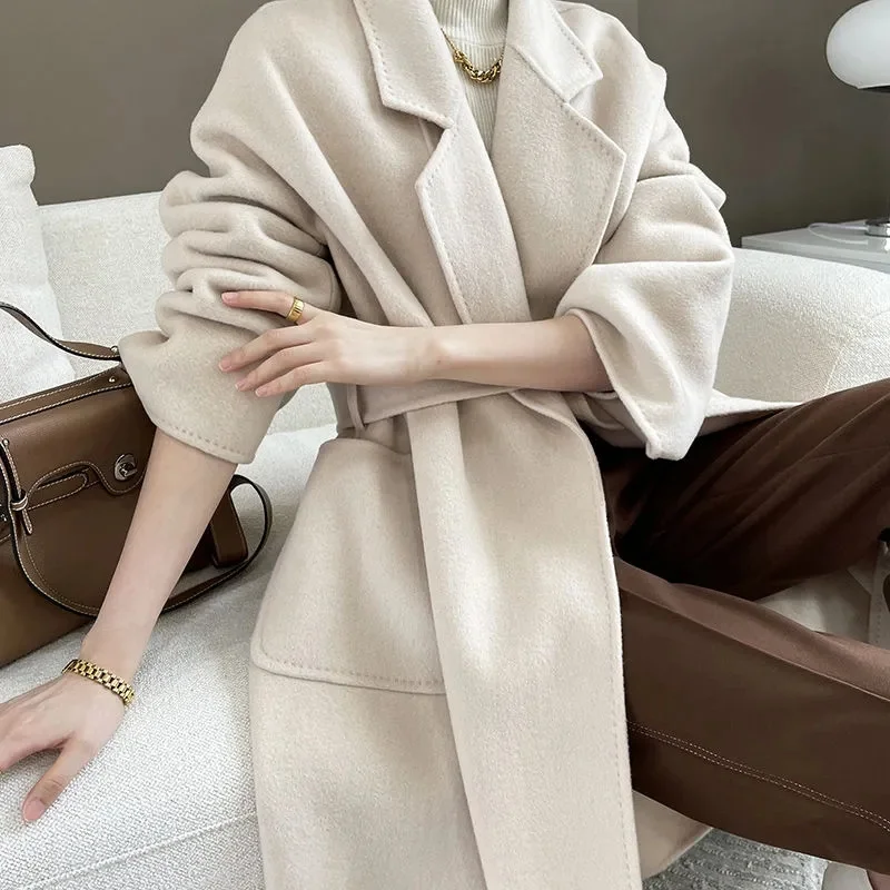 Fashionable Double-sided Cashmere Woolen Coat For Women Slim Fit Mid-length Outerwear 2025 New Autumn Winter