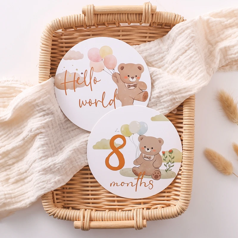 16pc Paper Newborn Photography Shooting Prop Milestone Cartoon 0 12 Months 100 Days Card Milestone Card Photography Accessories