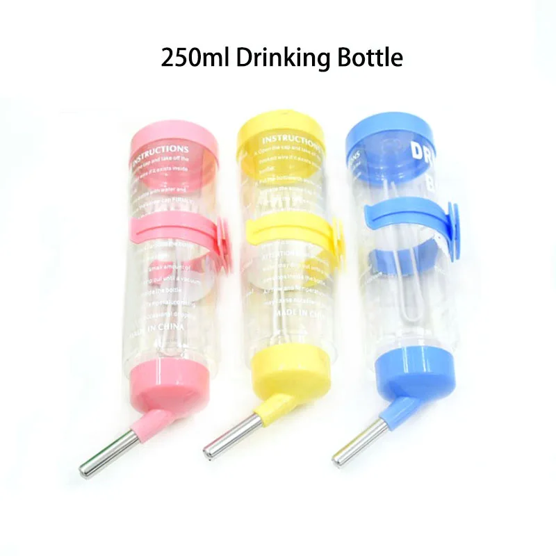 Bebedero para hámster de 250ml, dispensador de botellas de agua de plástico, alimentador colgante para mascotas, Guinea, ardilla, conejo, perro,