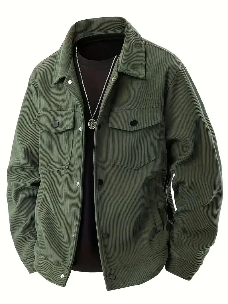 Picture 5: Men's European Size Casual Sports Jacket - Corduroy Single-Breasted Outerwear with Pocket Design