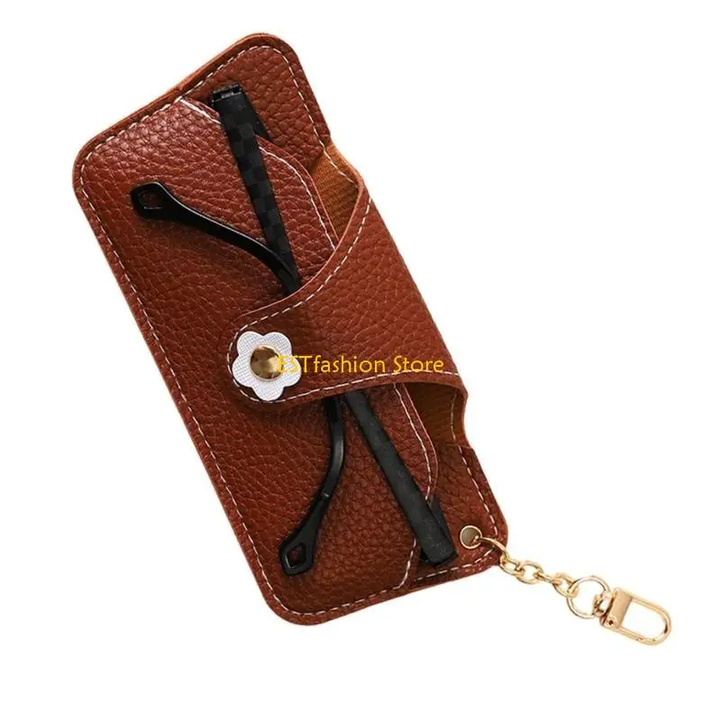 Y5GC Soft PU Glasses Case Chain Reading Glasses Holder for Men Women with Flower Closures Flock Protective Liners