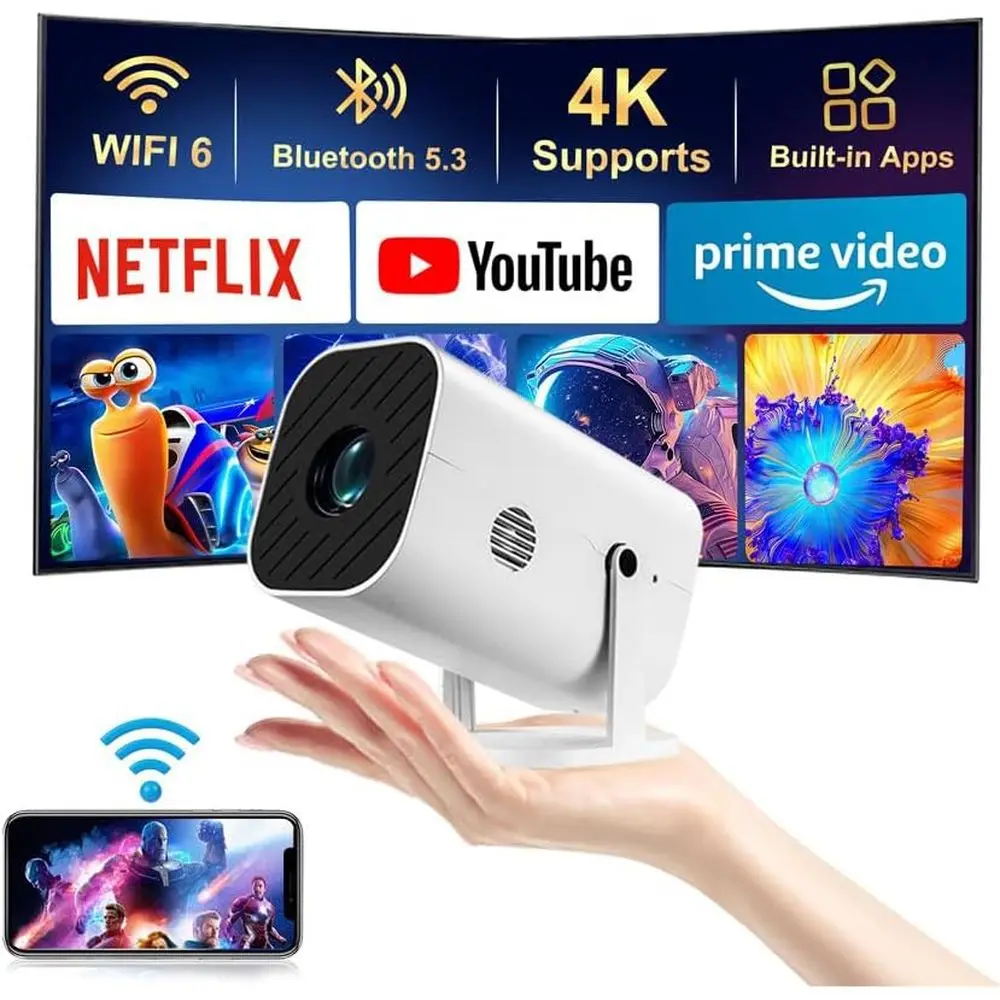 

Portable 1080P Mini Projector with Wii and Bluetooth Connectivity, Ideal for Movies and Bedrooms, Compatible with Smart TV Stick