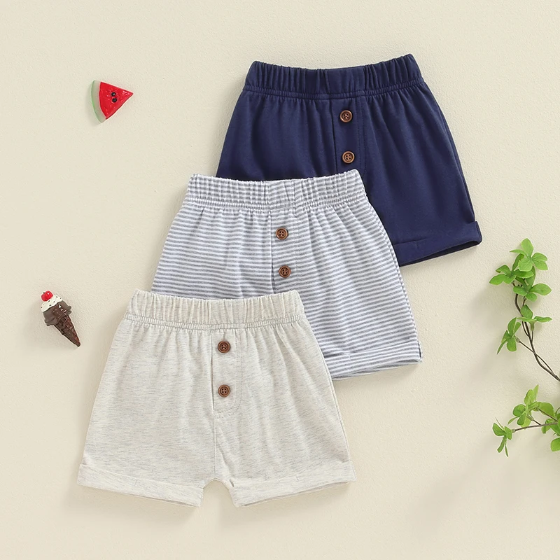 Pantalones cortos de algodón para niño pequeño, paquete de 3, cintura elástica, informales, para correr, 12M, 18M, 2T