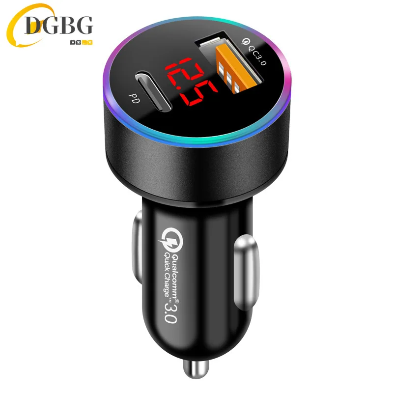 Car Charger PD+USB QC3.0 38W Quick Charging Phone Charger 12-24V Cigarette Lighter Adapter with Led Voltmeter Display