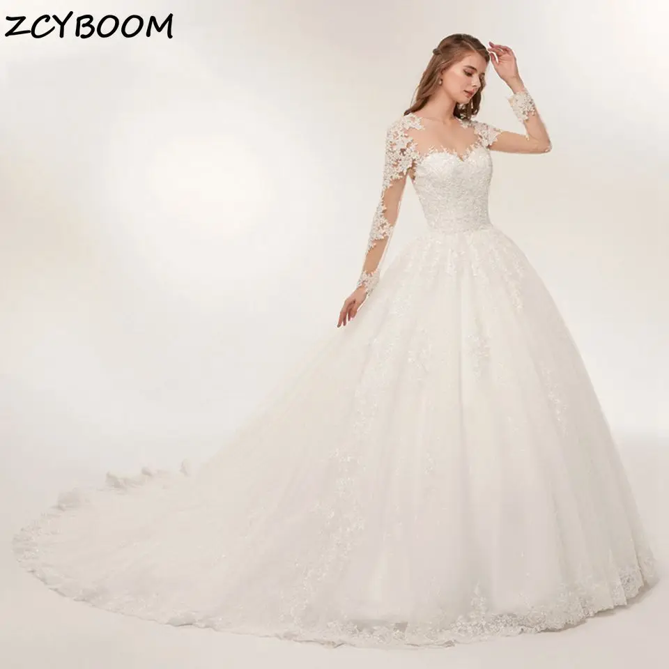 

Luxury Lace Appliques Beading Ball Gown Wedding Dresses 2024 Backless Lace Up Court Train Tulle Bride Gowns For Charming Women