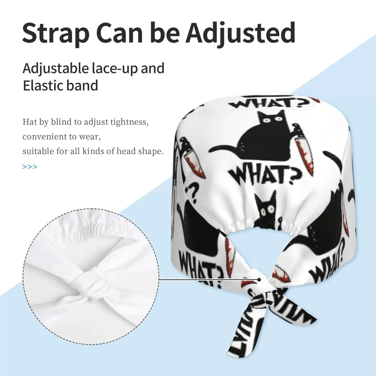 Cat What Murderous Black Cat With Knife Scrub Hat Doctor Working Surgical Cap Unisex Adjustable Nursing Caps for Dentist