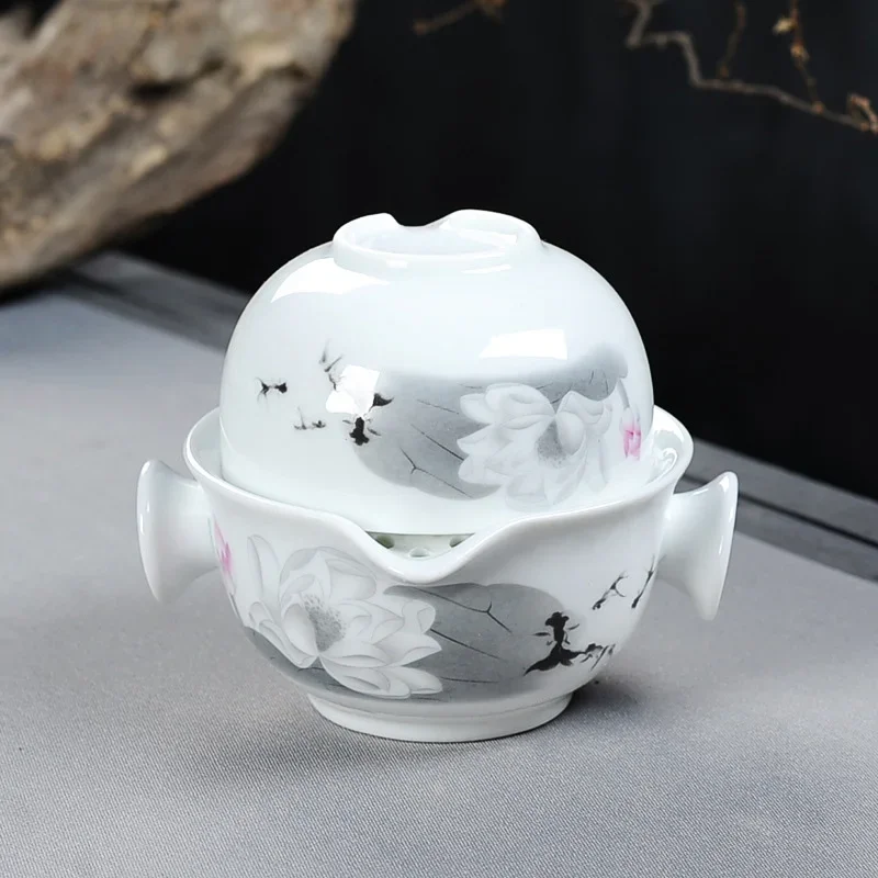 Chinese kung fu tea set Include 1 Pot 1 Cup,Beautiful and easy teapot kettle,landscape painting travel tea set elegant gaiwan